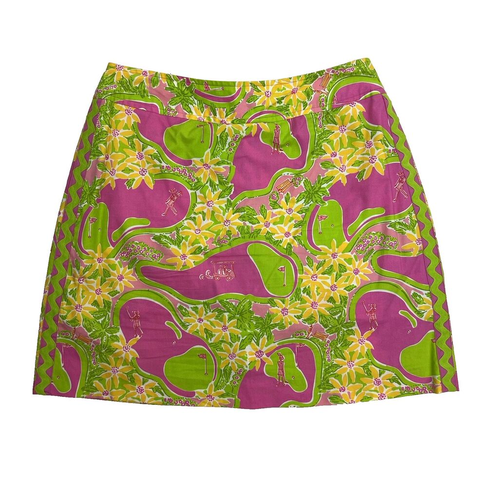 Vintage Lilly Pulitzer Skort Size 2 Colorful Golf Line Drive Novelty Print Skirt